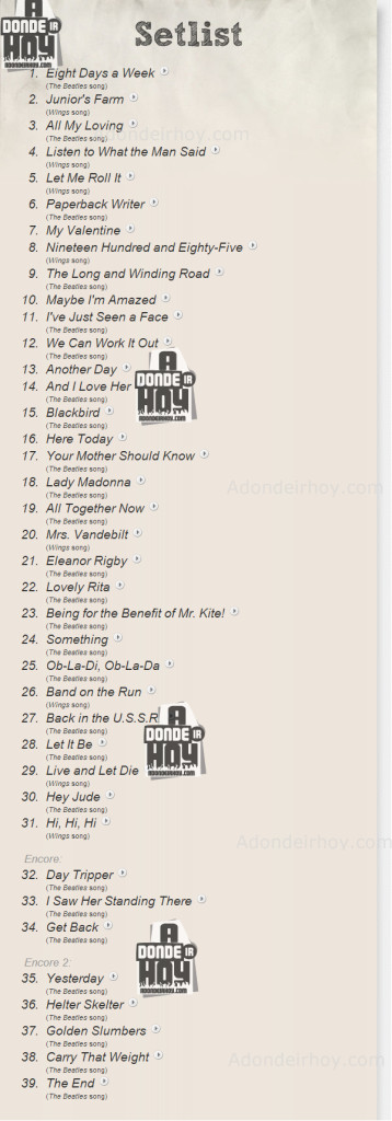 Setlist Paul McCartney Out There Tour