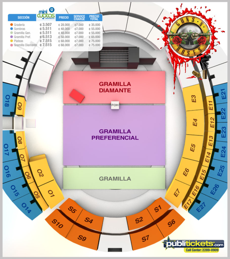 Mapa para el concierto de Guns n Roses en Costa Rica 2016