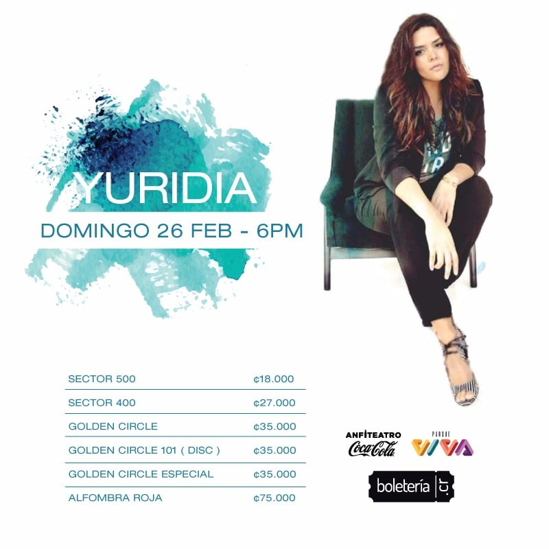 Precio entradas Concierto de Yuridia en Costa Rica Vive 2017