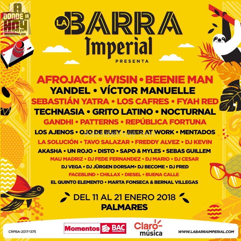 Lineup Calendario Barra Imperial 2018 Fiestas Palmares Costa Rica