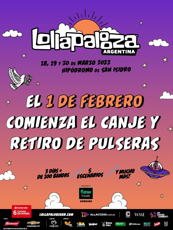 Lollapalooza Argentina 2022 - canje y envío de pulsera